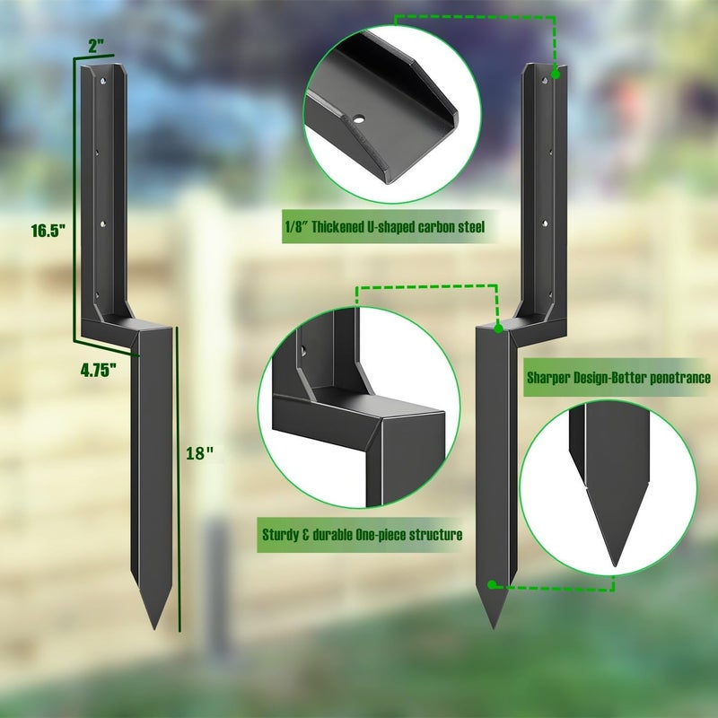 SINTOP Fence Post Repair Stakes Kit – 1/8" Thickened Carbon Steel One-Piece Structure, Heavy Duty Ground Anchor Stake for Repairing or Reinforcing Broken/Leaning Privacy Fence & Mailbox Post, Black, 1-Pack - Image 2